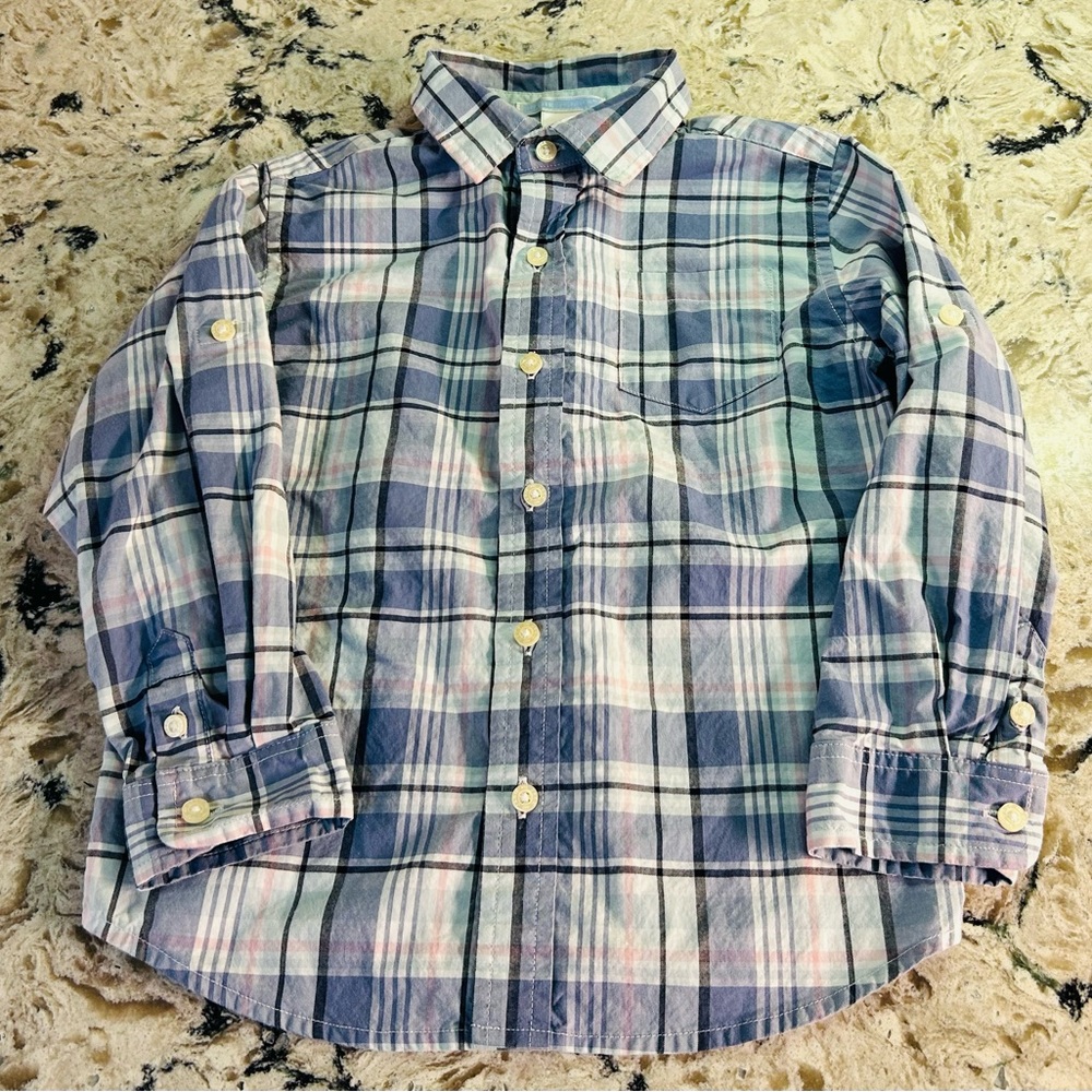 Janie and Jack Blue Plaid Button Up Shirt